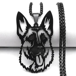 Hiphop German Shepherd Dog Pendant Necklace for Women Men Stainless Steel Black Color Punk Pet Chain Jewelry collar NZZZ532S02