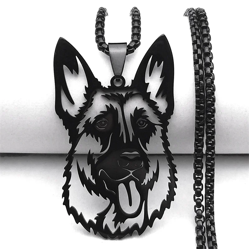 Hiphop German Shepherd Dog Pendant Necklace for Women Men Stainless Steel Black Color Punk Pet Chain Jewelry Collar NZZZ532S02