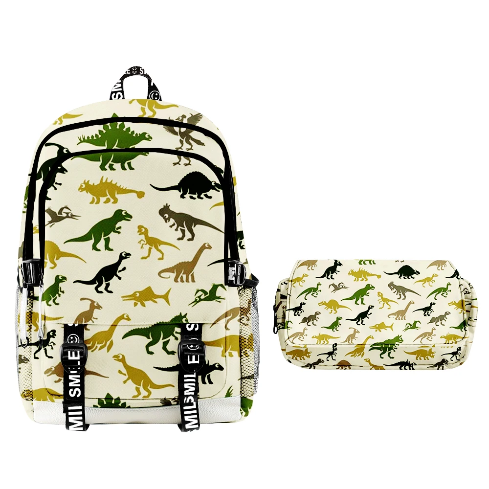 3D Dinosaur School Bag Set para estudantes, Cartoon Anime Schoolbag, estojo para lápis, alunos do ensino primário e médio, 2 pcs