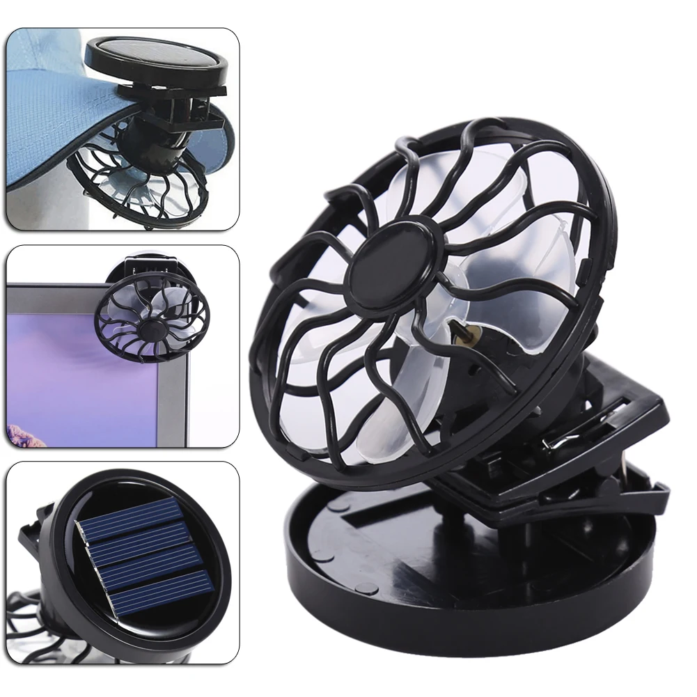 Clip-on Solar Powered Fan Sun Energy Panel Cooling Fan Portable Summer Air Cooler for Traveling Fishing Climbing view 3