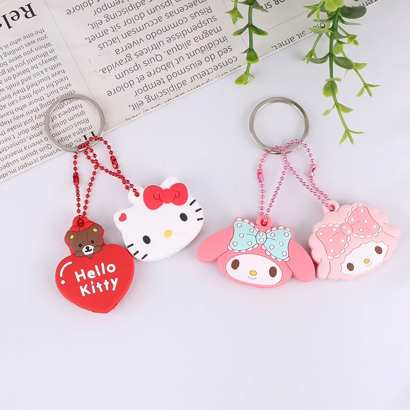 1set Sanrio Key Protective Caps Set Kawaii My Melody Hello Kitty Cinnamoroll Cartoon Silicone Key Cover Portable Keychain Holder