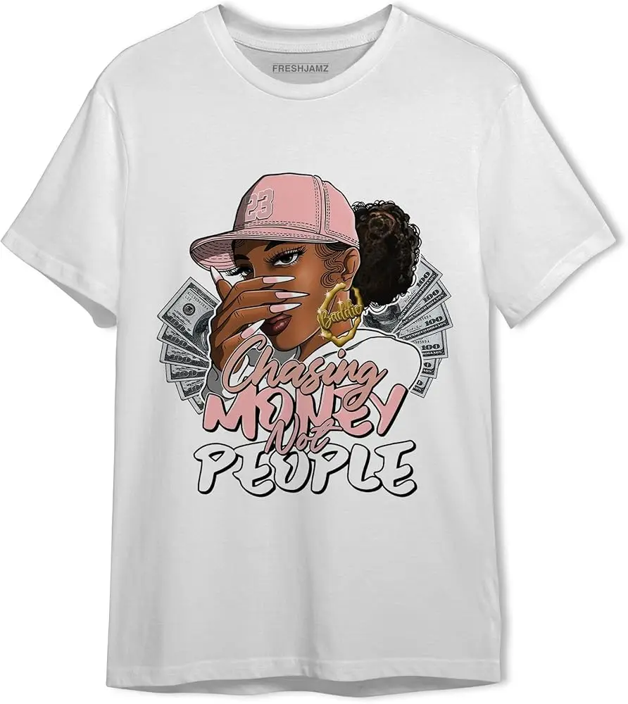 Melanin Chasing Money Unisex Matching 11s Low Legend Pink Graphic T-Shirt for Men Women, Black, White