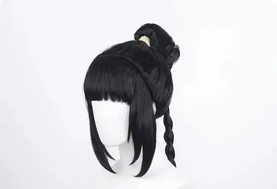 ShadowHeart Wig Cosplay, Wig hitam panjang dengan telinga tahan panas rambut sintetis pesta Halloween + topi Wig