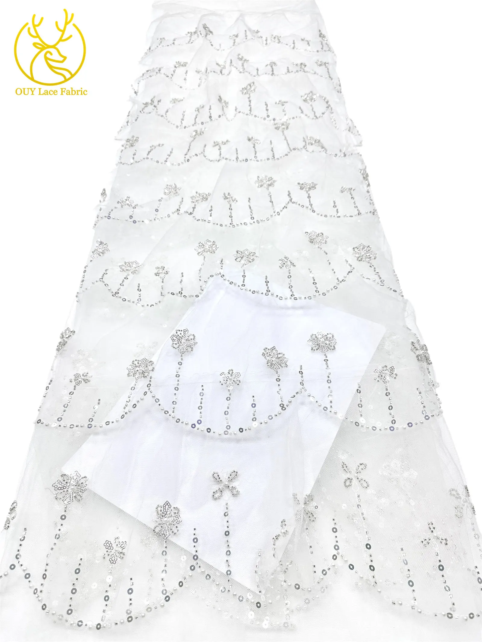 Roter Modischer 3D Tüll Perlen-Pailletten-Spitzenstoff 5 Yards Afrikanischer Spitzenstoff Nigerianischer Tüll-Netzstoff Braut-Hochzeitsstoff – Detail 11