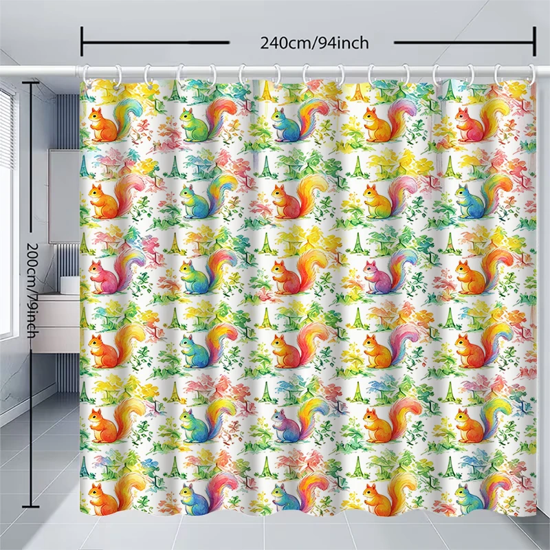 1pc Little Squirrel Shower Curtain with Metal Grommets, Polyester Bath Curtain Widow Curtain Bathroom Decor & Accessories