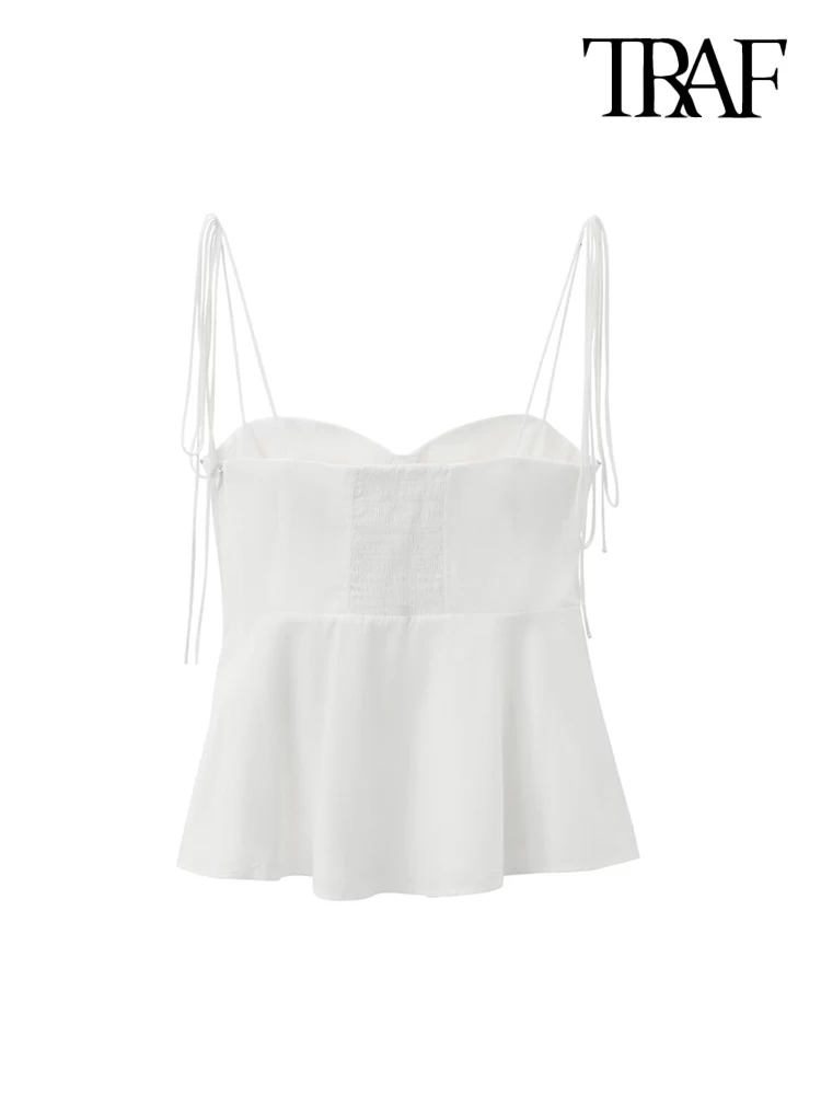 TRAF-Asymmetric Bustier Tops for Women, Sweetheart Neck, Tied Thin Straps, Side Zipper, Female Camis, Sexy Fashion