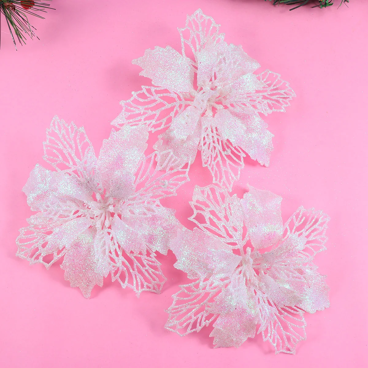 

12Pcs Hollow Artificial Glitter Poinsettia Flowers Christmas Tree Hanging Decorations Xmas Holiday Ornaments Christmas Ornament