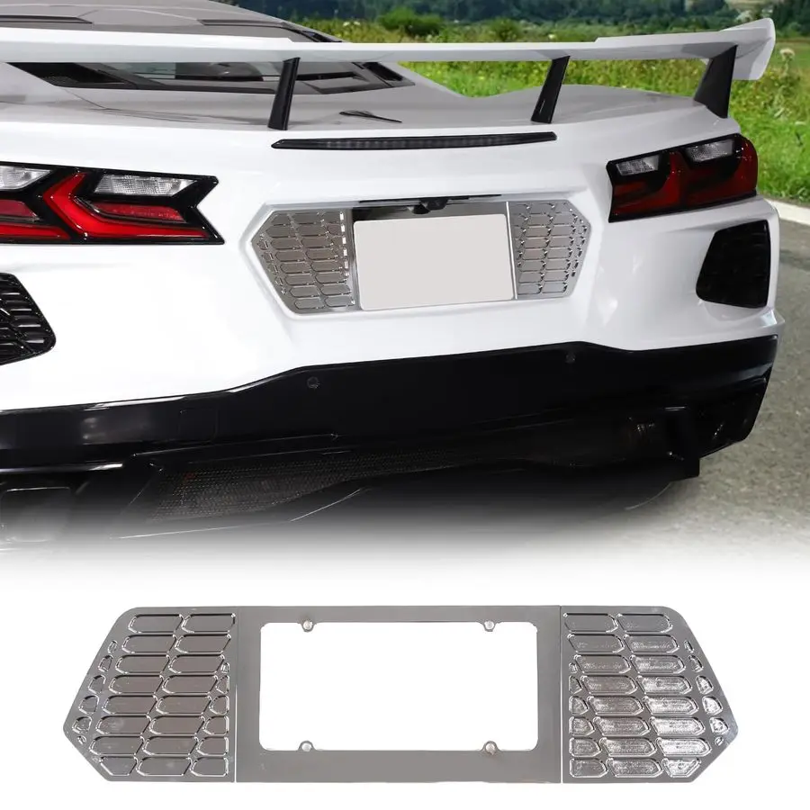 

Рамка номерного знака, совместимая с Chevrolet Corvette C8 20202026, алюминиевая рамка номерного знака, вентиляционная вставка в решетку, отделка номерного знака