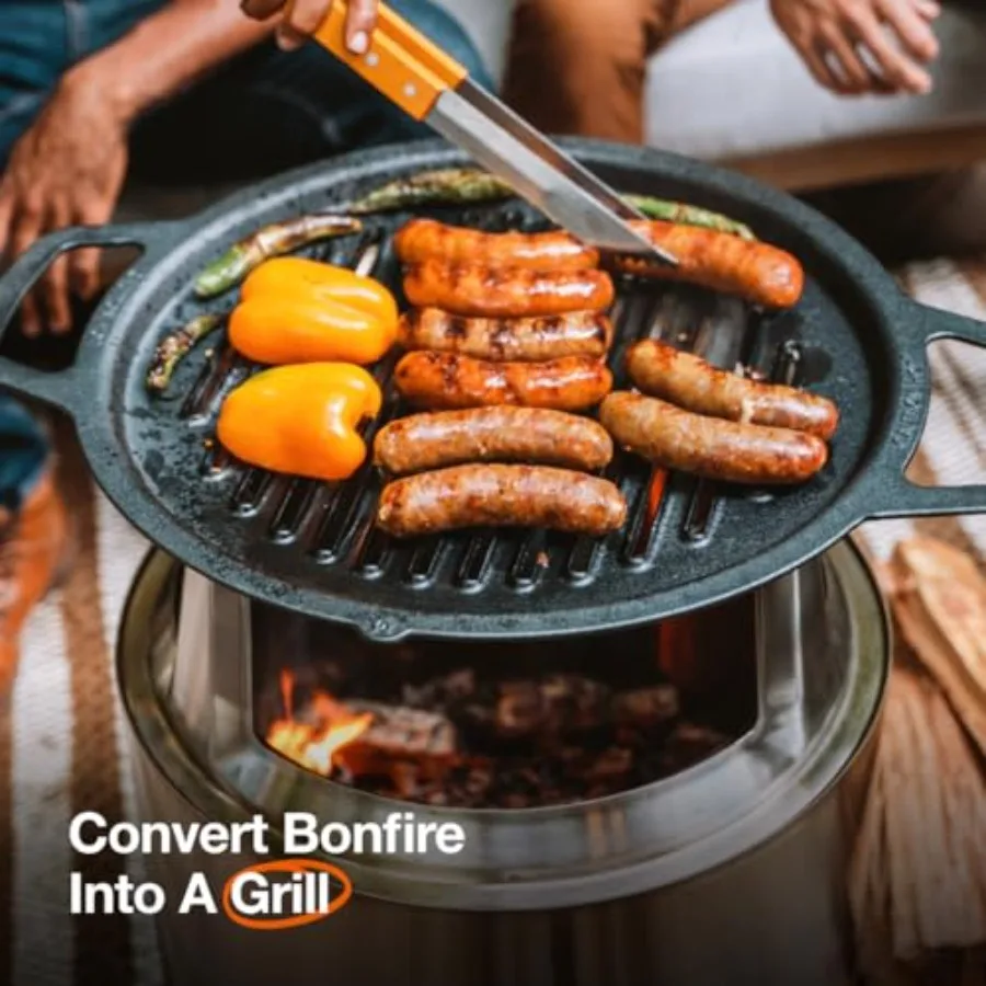 Fire Pit Cooktop: Cast Iron Cook Surface with Stainless Steel Hub, 8 Elevation, 17.5 Diameter, 20 lbs
