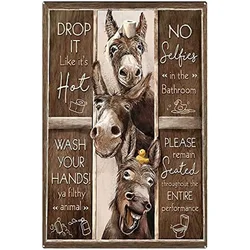 Retro Metal Tin Sign Donkey Bathroom Rules Sign for Bar Pub Club Cafe Home Christmas Wall Decor