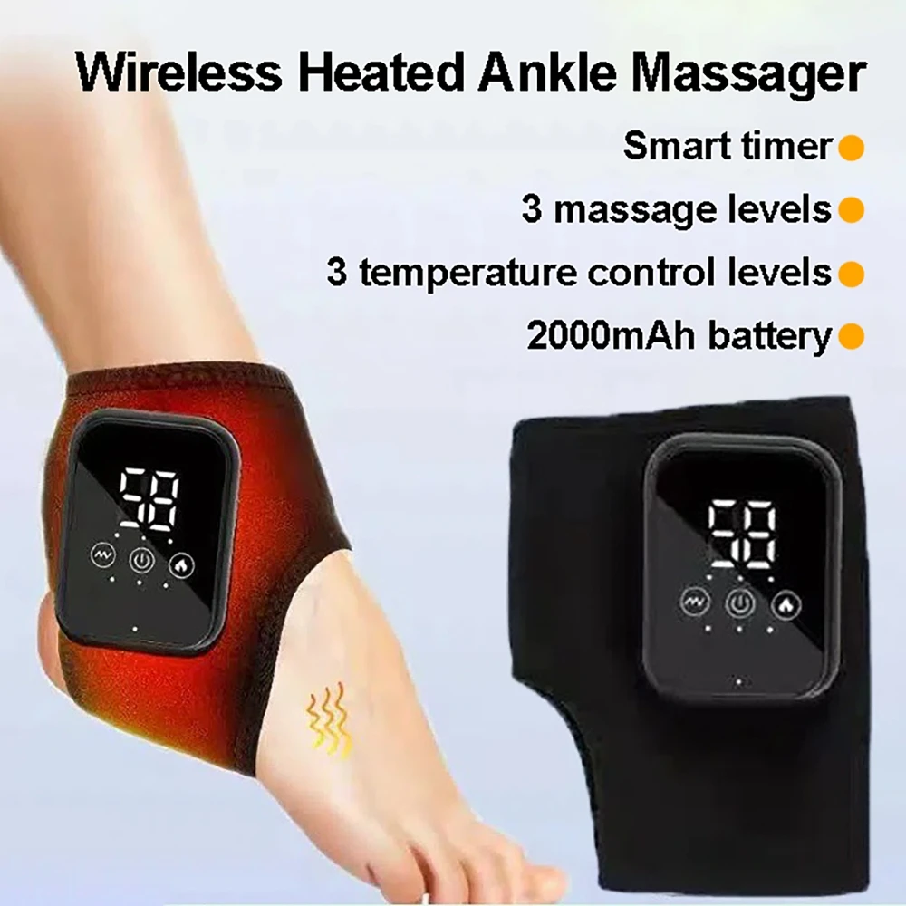

Cordless Electric Foot Ankle Massager Heating Vibration Massager for Ankle Joint Therapy 3 Level Adjustable Type C Rechargeable