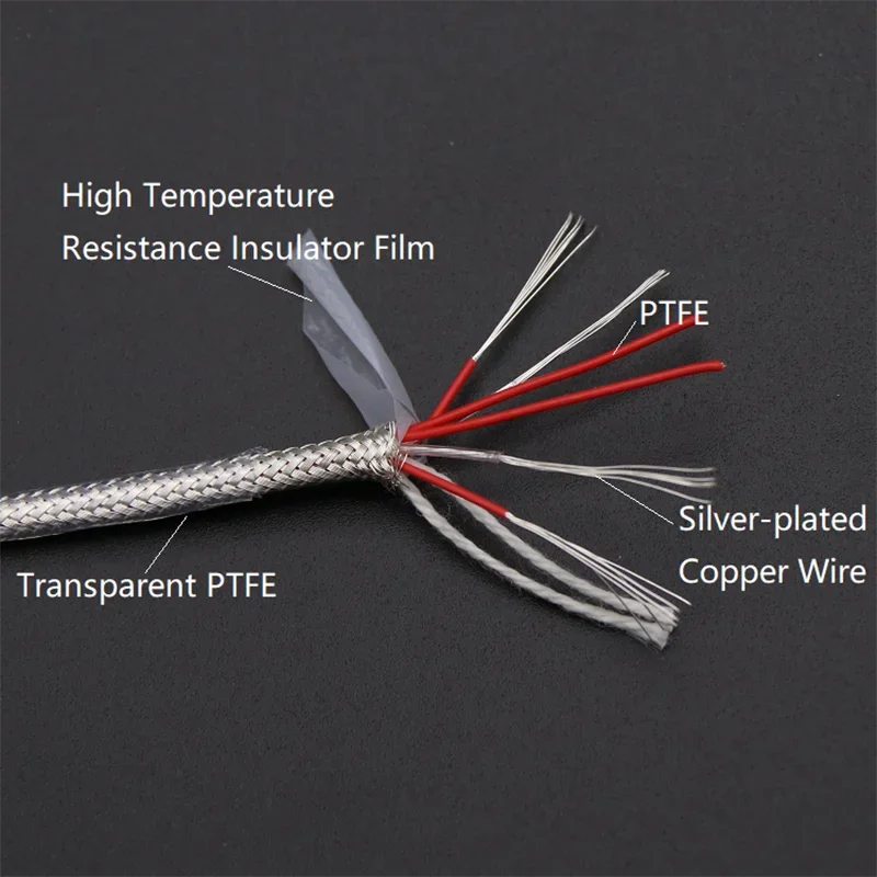 PT100 Compensation Wire 2 3 4 6 Cores PTFE Insulator Silver Plated Copper Shield Signal Line Thermal Resistance Sensor Cable