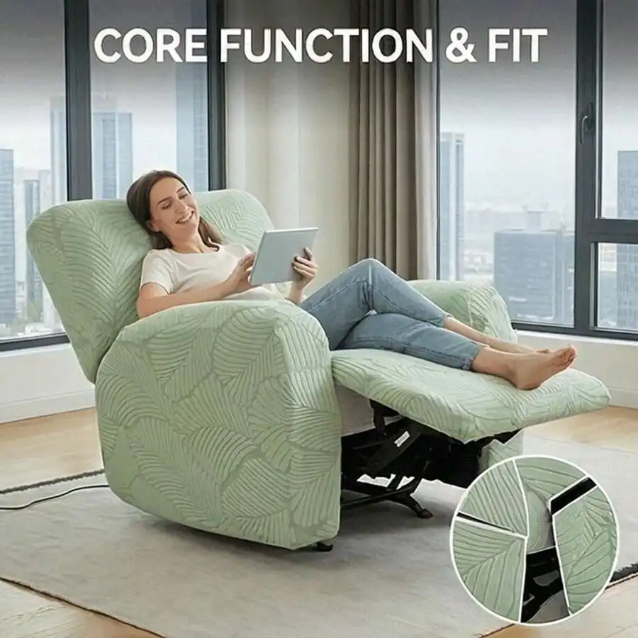 Premium 4-Piece Recliner Slipcover, High Stretch Jacquard Chair Cover, Water-Resistant & Pet-Friendly Furniture Protector, view 5