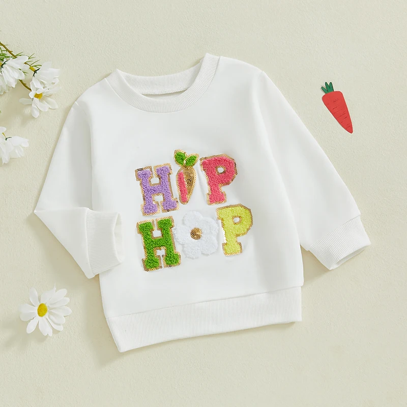 

Adorable Toddler Girl Spring Hoodie with Sparkly Sequin Detailing and Embroidered Letters - Round Neck Long Sleeve Pullover for