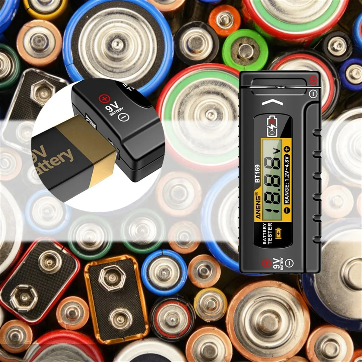 N18R  BT169 Universal Battery Tester LCD Battery Indicator Gauge Checker 9V 1.5V Button Cell Test Household Analyzer Meter Tools