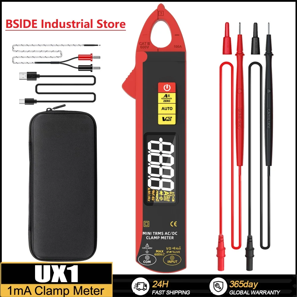 BSIDE  Digital Clamp Meter 1mA High-Precision Ammeter Pliers True RMS DC AC Current Car Repair Electrical Temp Tester Multimeter