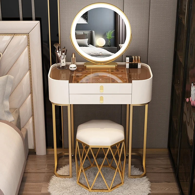 

Mirror Lights Dressing Table Organizer Drawer Handles Glass Makeup Dressing Table Cabinets Stool Schminktisch Vanity Accessories