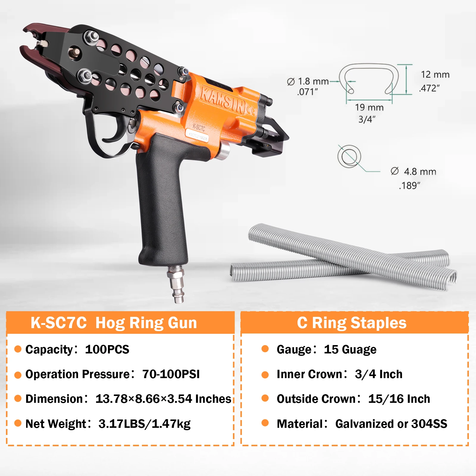 KAMSIN K-SC7C 15 Guage 3/4