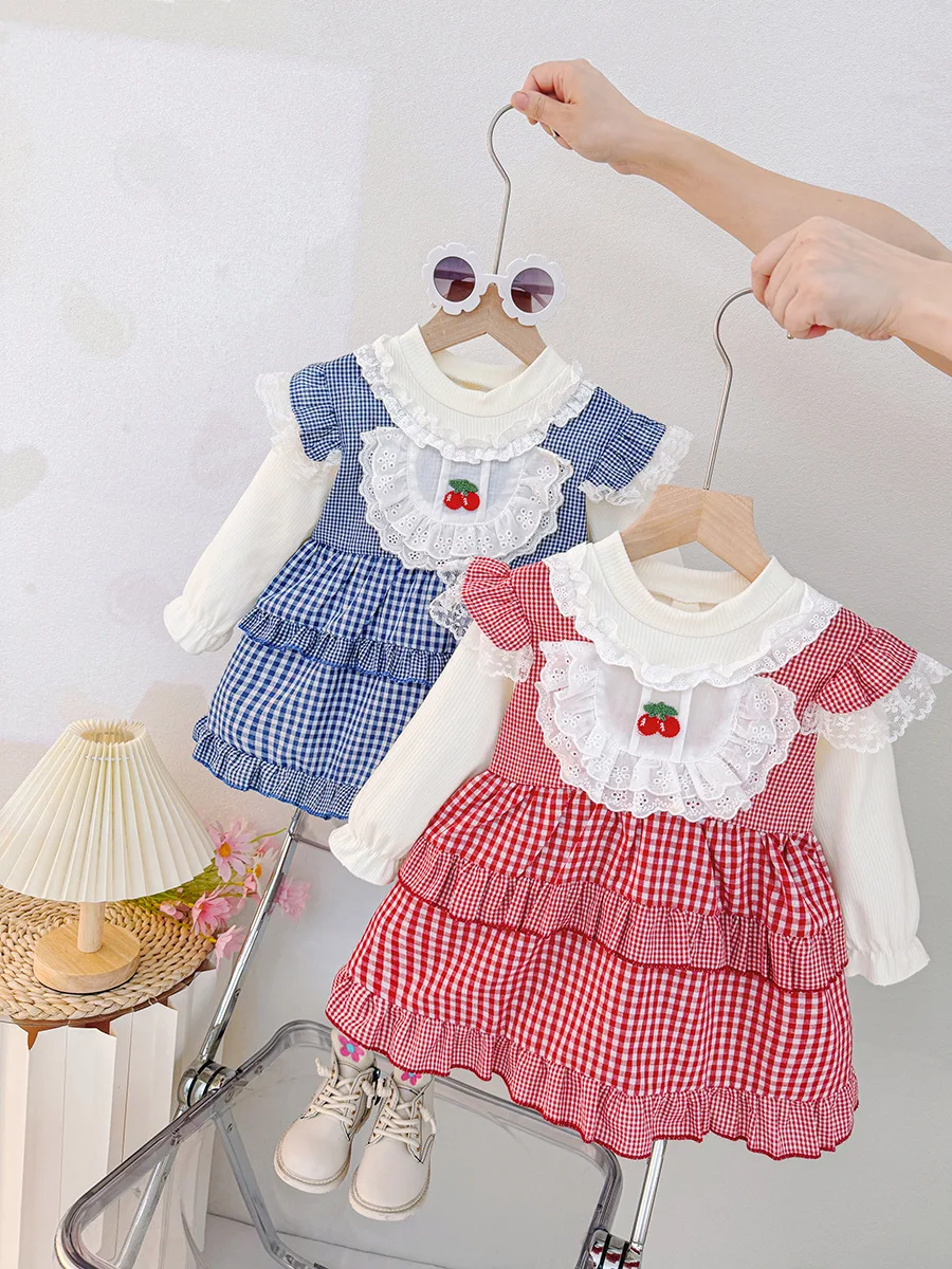 

Girl Kid's Dress Spring And Autumn Bow And Plaid Long-Sleeved Baby Dresses Cute And Delicate Baby Girl Clothes