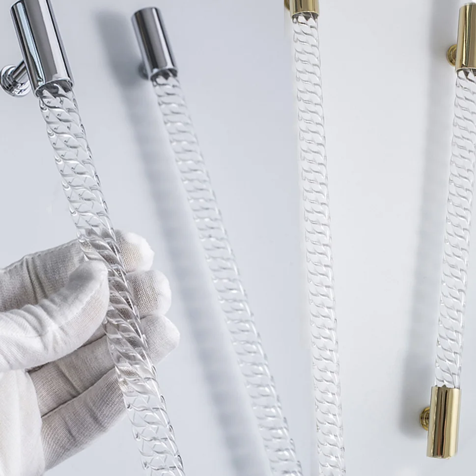 

Витые акриловые твердые латунные мебельные ручки и ручки, яркое золото, серебро, прозрачный акриловый светильник, роскошные дверные ручки шкафа