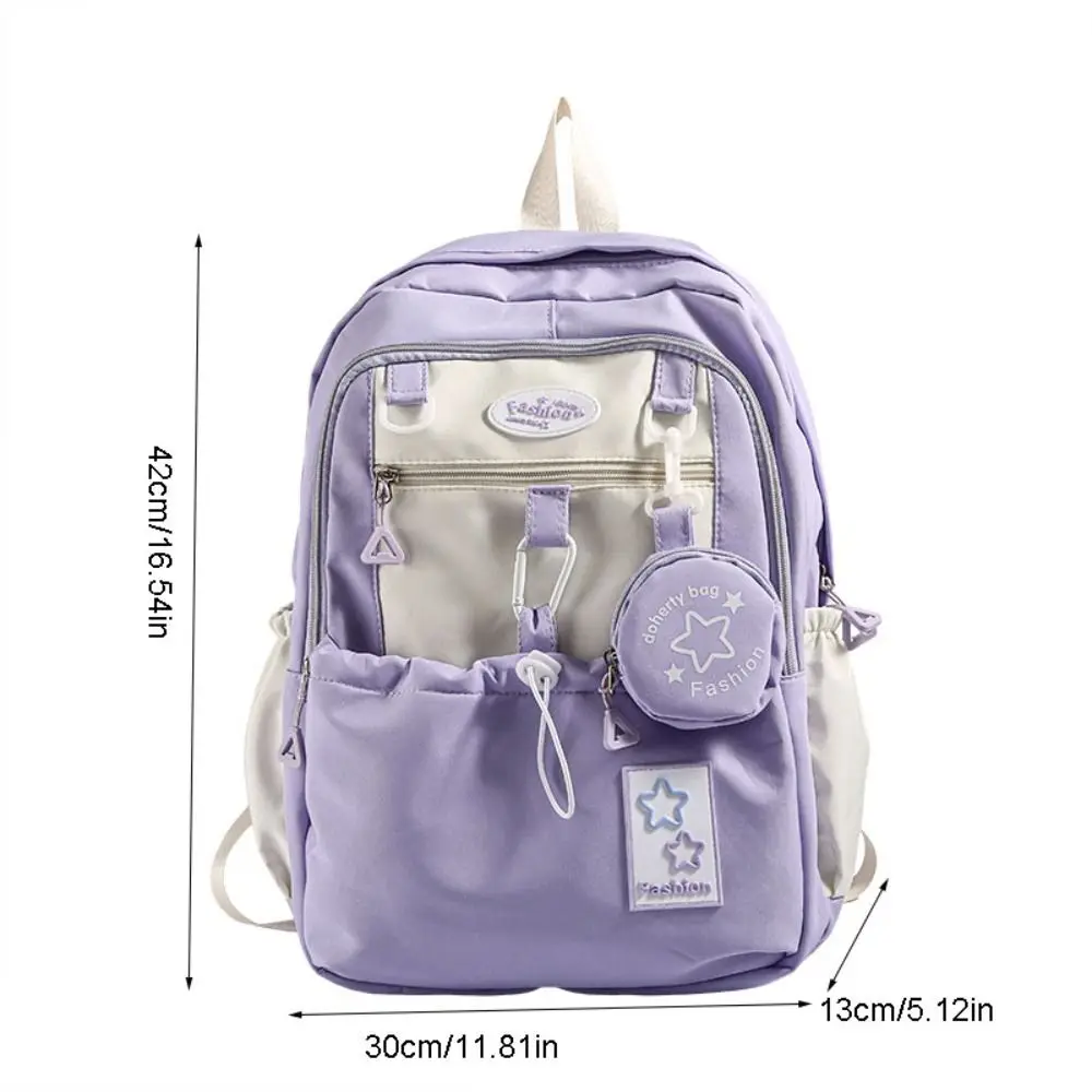 Sweet Star Women Backpack Cartoon Korean Style Nylon Shoulders Bag with Coin Purse Large Capacity Student Schoolbag