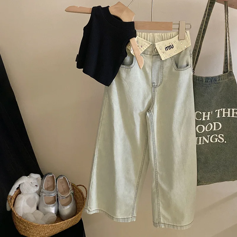 Girls Vest Korean New Knitting Summer Sleeveless Trend Jeans Casual Simple Fashion Loose Sweet Korean Active Vintage Cute Cool