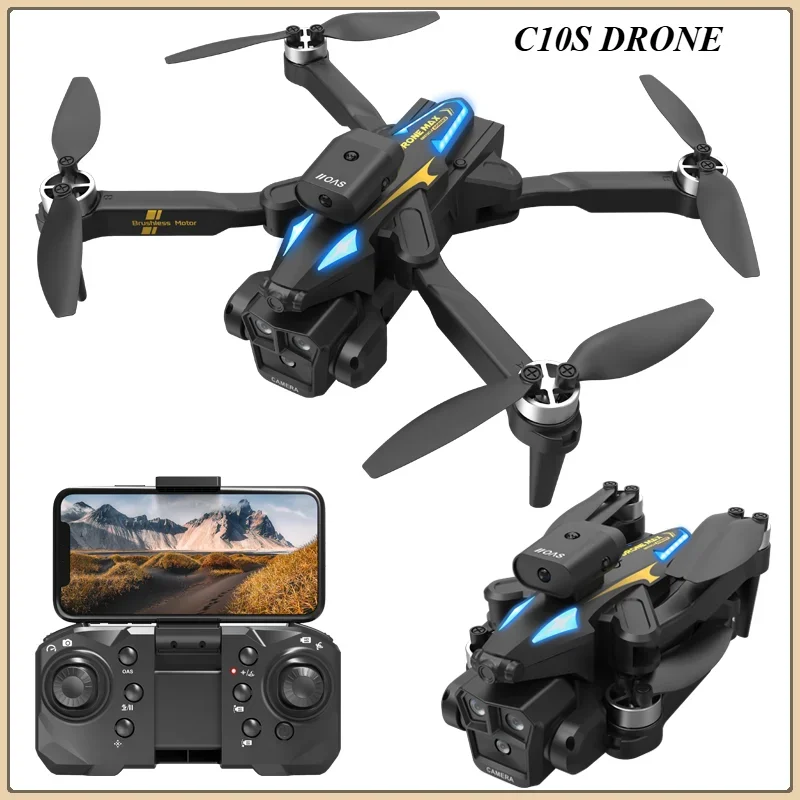 New C10S Drone professionnel Three Camera 4-Sided Obstacle Avoidance Brushless Optical Flow Hovering HD Aerial Folding Dron Toys