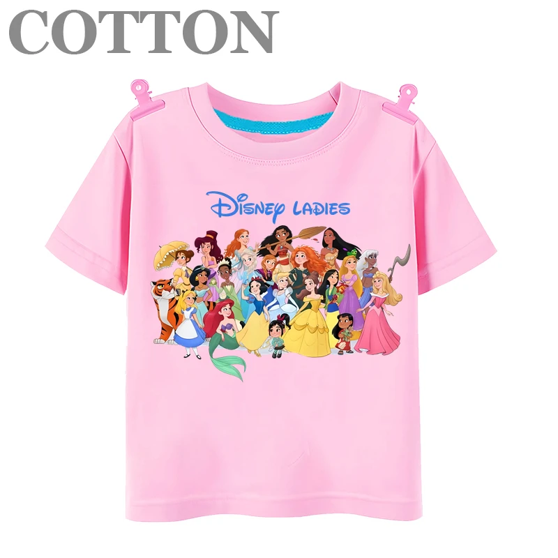 Disney animated princess summer fashion cotton multi-style children\'s cartoon T-shirt round neck short sleeve print pattern