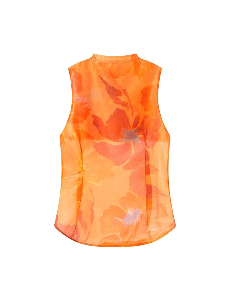 TFMLN New Style Women's Shirt Print Sleeveless Slim Fit Retro Fashion Chinese Style Zipper Top Elegant Fashion Summer Clothes - view 4