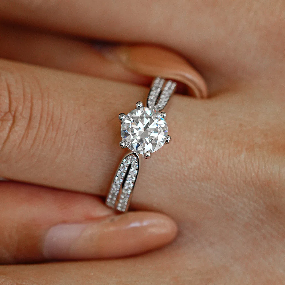 0.5/1/2/3 قيراط كلاسيكي ستة مخالب مويسانيتي خاتم الخطوبة 925 فضة العصابات الزفاف للنساء الرجال المجوهرات