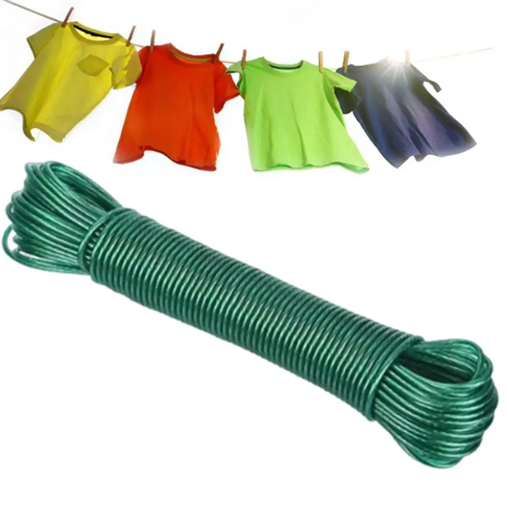 Long-lasting Laundry Rope Clothes Drying Line 20m Pvc Steel Wire Clothesline Portable Travel Laundry Rope Heavy Duty for Hiking