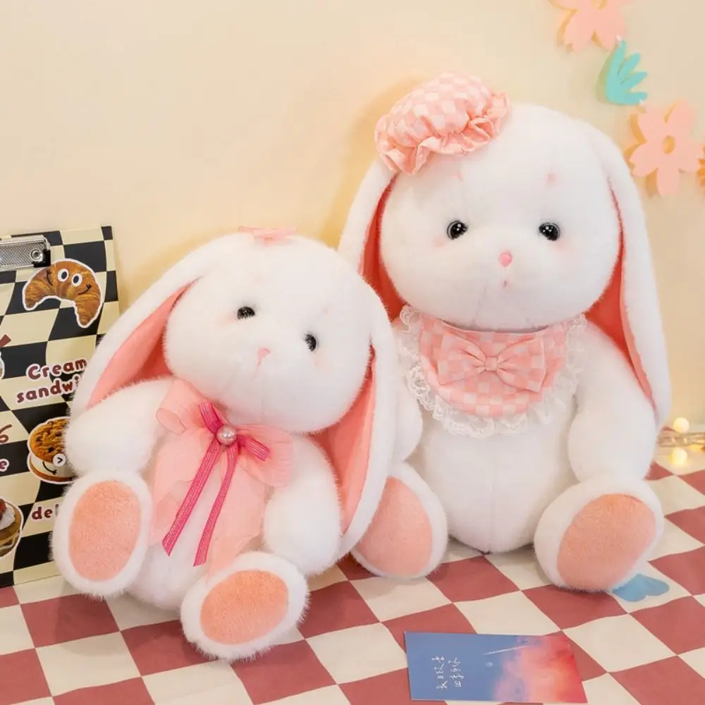 Funny Pink Rabbit Holland Lop Plush Toy Lace Bow Long Ear Bunny Plushies Doll Kawaii Cute Stuffed Animals Plush Toy Friends