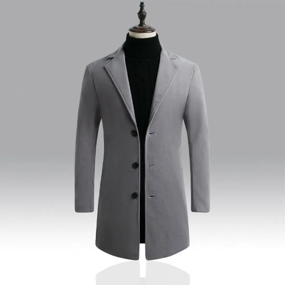 

Korean Style Men Trench Coat Lapel Buttons Woolen Coat Casual Overcoat Jackets Men Warm Long Outwear Spring Windbreaker