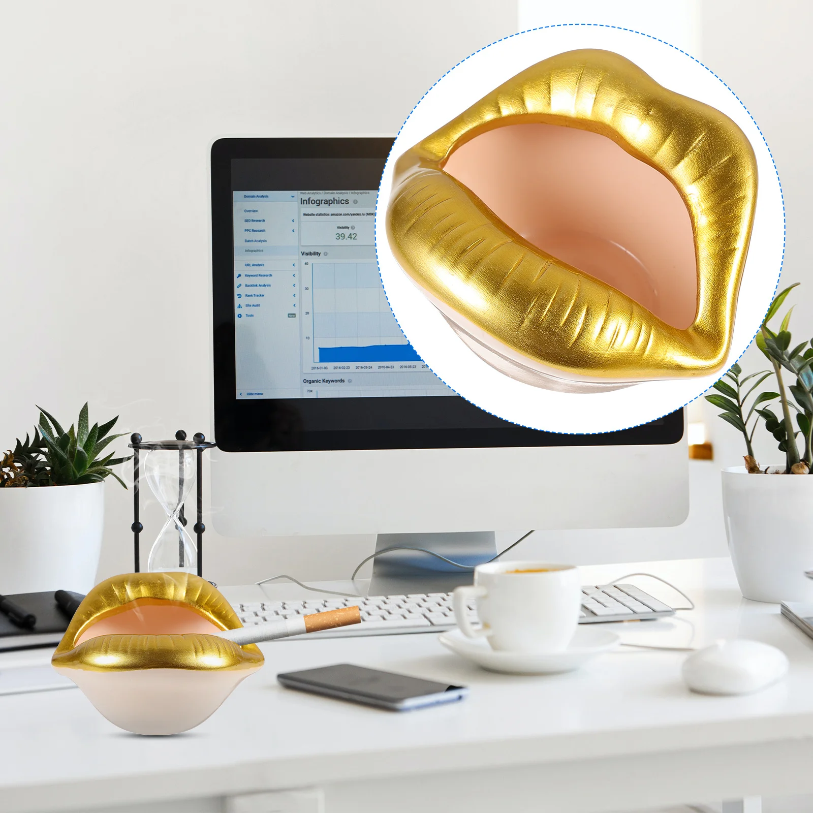 

Ash Tray Ceramic Lip Shape Ashtray Office Decoration Household Container Desktop Tank