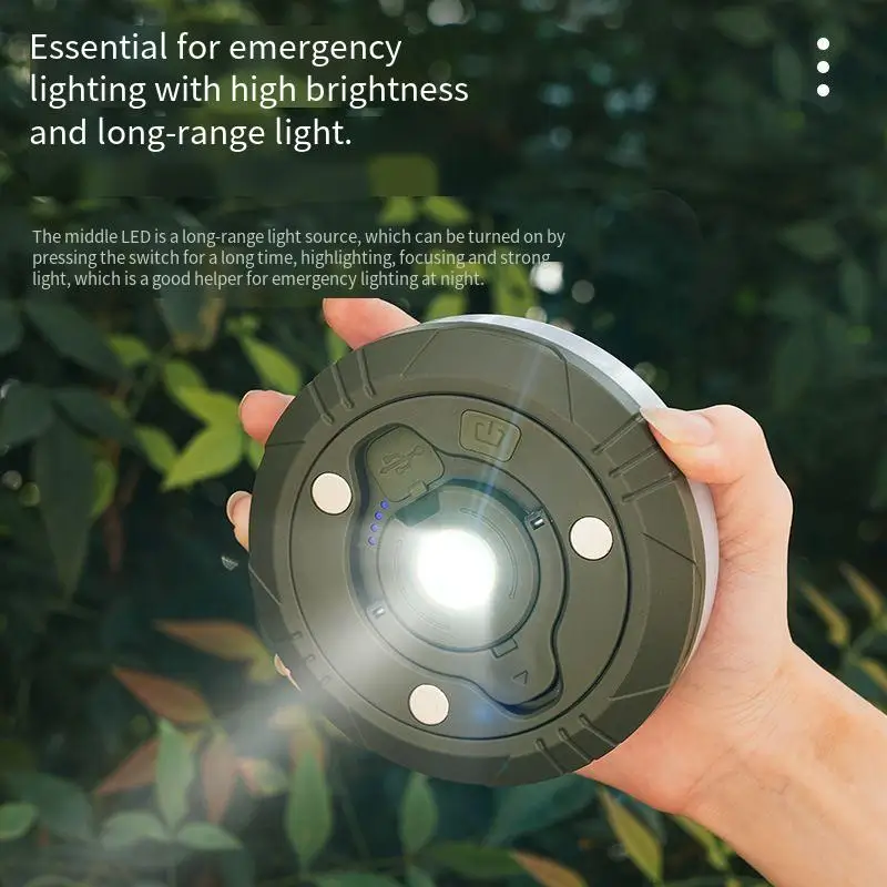 Luce a LED per atmosfera per campeggio ricarica USB tenda da esterno lampada da campeggio con custodia in corda colorata con metro a nastro