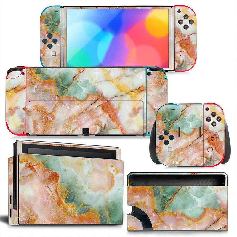 For Nintendo Switch OLED Accessories Marbling Sticker Full Set Transparent Protective Case For Switch Accessories Console Games