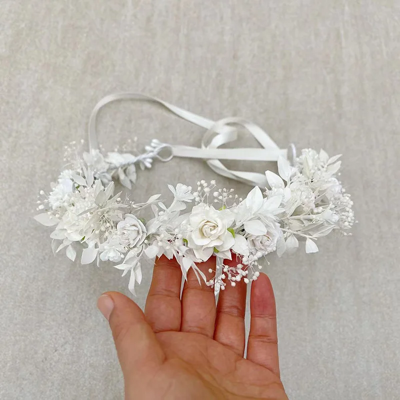 Corona de flores blancas para niña, corona de flores de comunión, diadema para bebé, accesorios para el cabello nupcial de boda