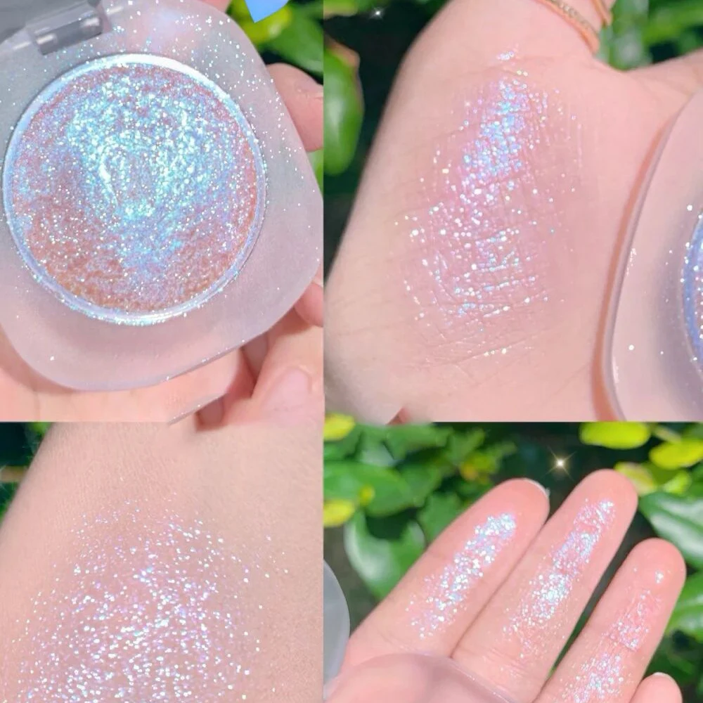 Paleta de polvo brillante, iluminador monocromático, maquillaje brillante, contorno facial duradero, resistente al agua, 3 colores