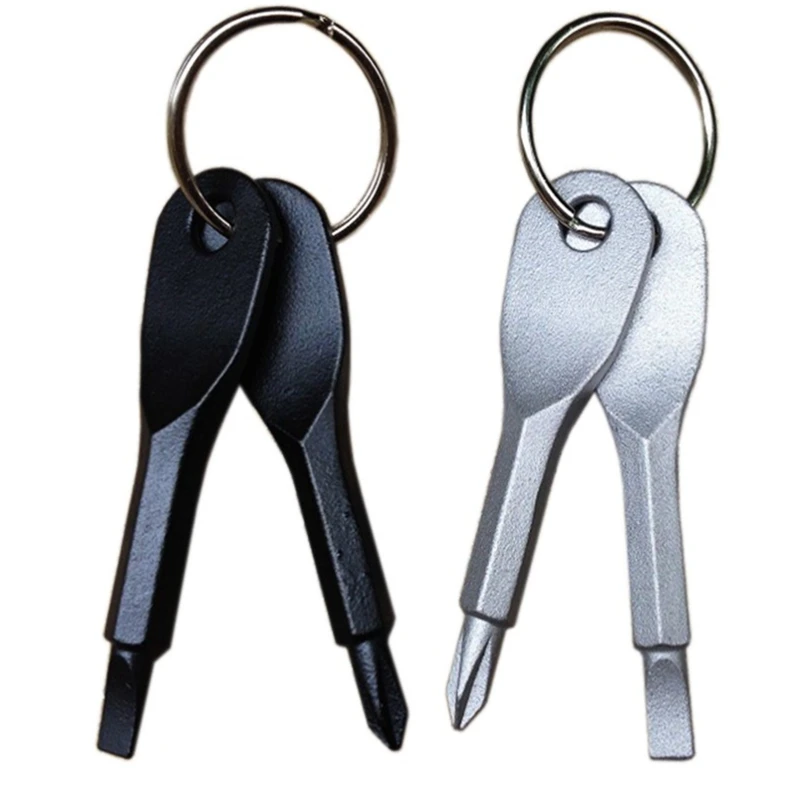 2Pcs Multi-Function Keychain Screwdriver Mini One Word Screwdriver Cross Screwdriver Set With Key Ring Hand Tool