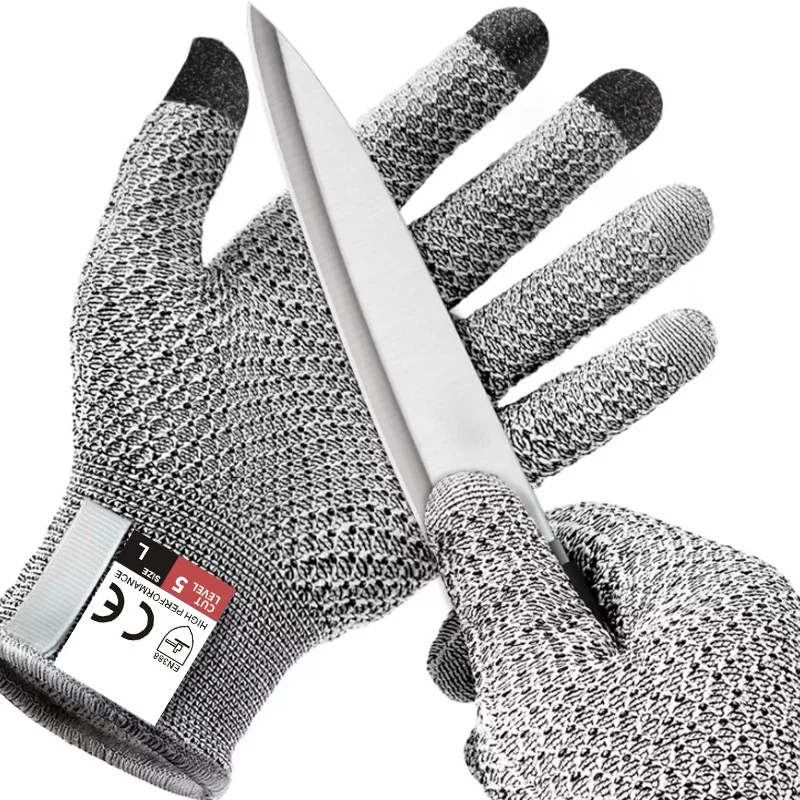 Luvas anti-corte com tela sensível ao toque de 5 níveis, luvas anti-corte com padrão de abacaxi para cozinha e matando peixes
