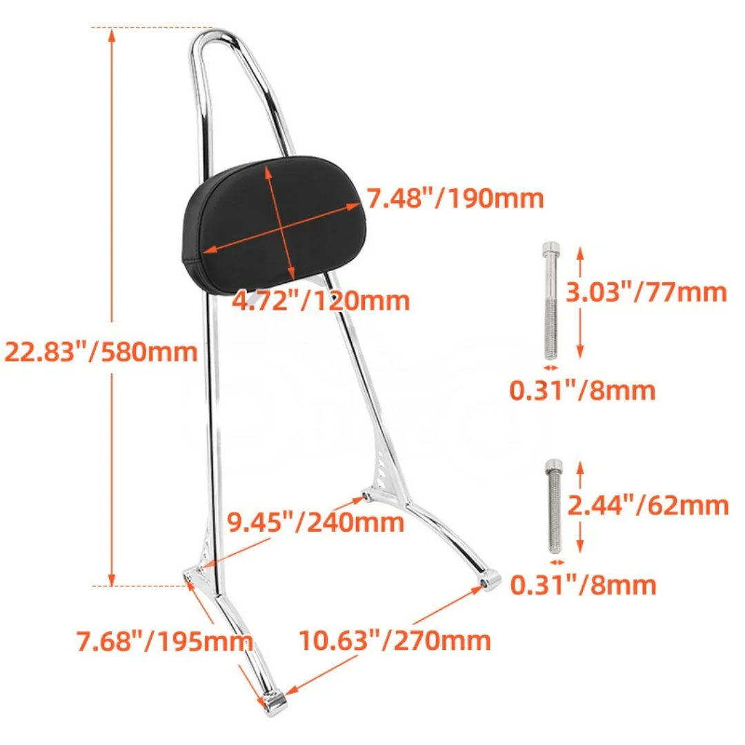 For Harley XL883 XL1200 2004‑2023 Tall Pointed Bow Sissy Bar Backrest With Rear Luggage Rack Modification Parts
