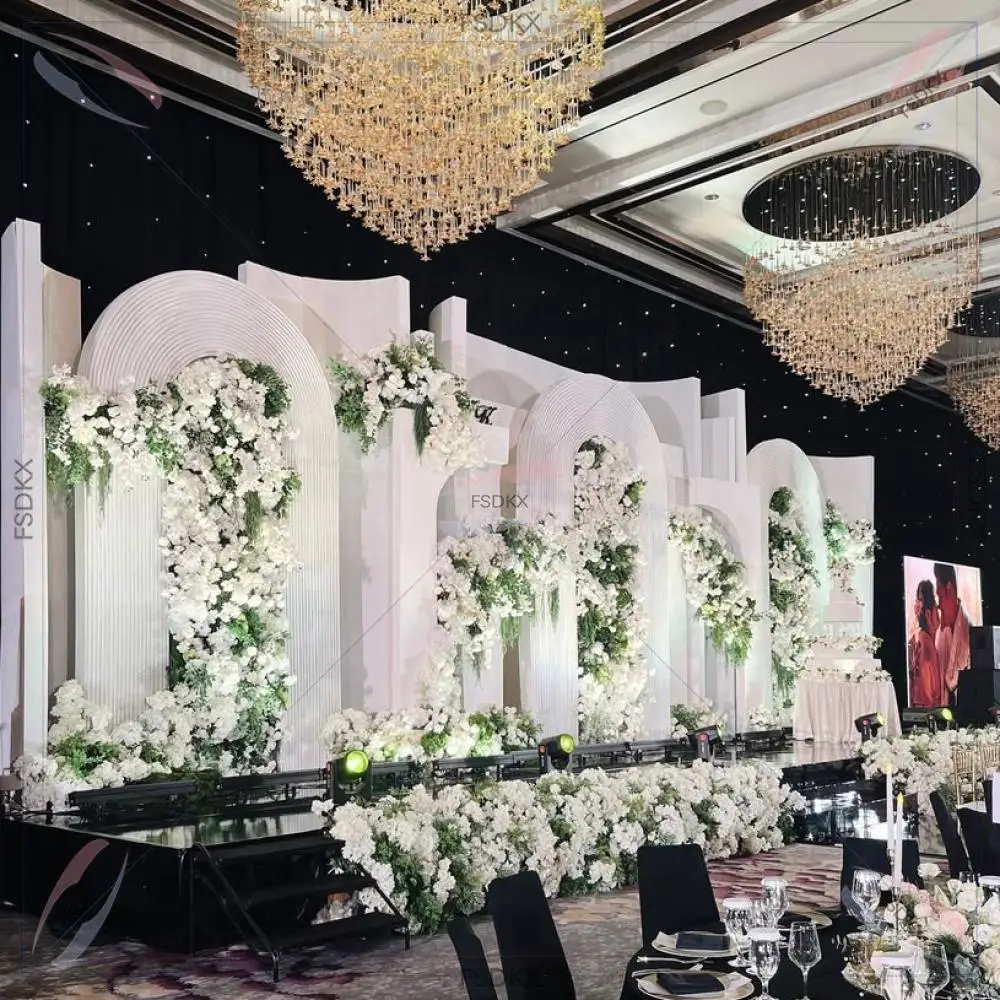 FSDKX Creative Design Amazed New Design High Quality Wedding PVC Arch Wedding White 3d Curved Backdrop