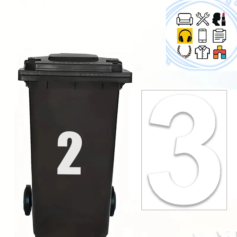 Self-Adhesive Trash Can Labels Wheelie Bin Number Sticker Durable Outdoor Label Garage Trash Can Numeber Stickers Weatherproof