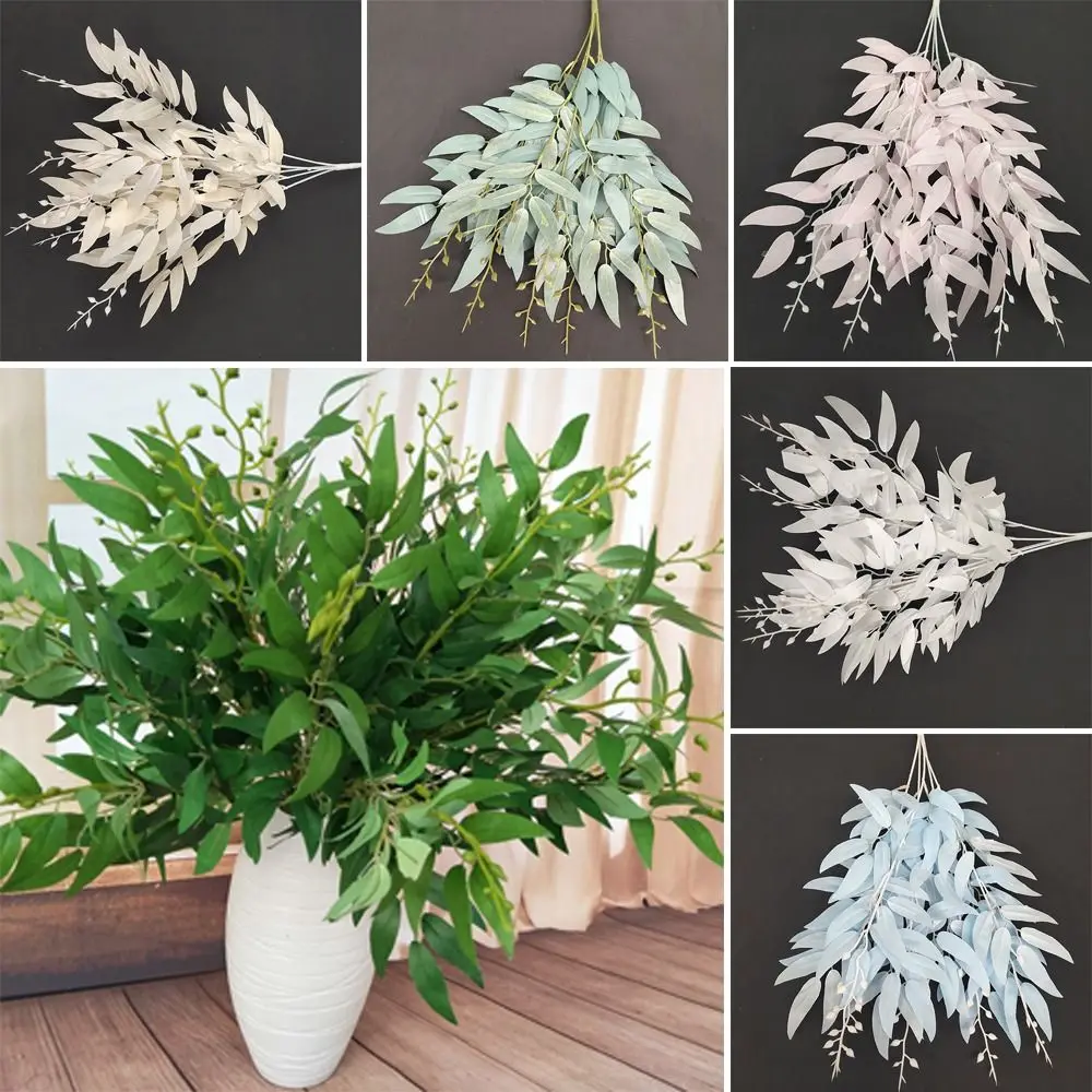 55cm Artificial White Flower Plant Wedding Bouquet Decoration Silk Flower Home Vase Decor Willow Leaf Green Grass Fake Flowers