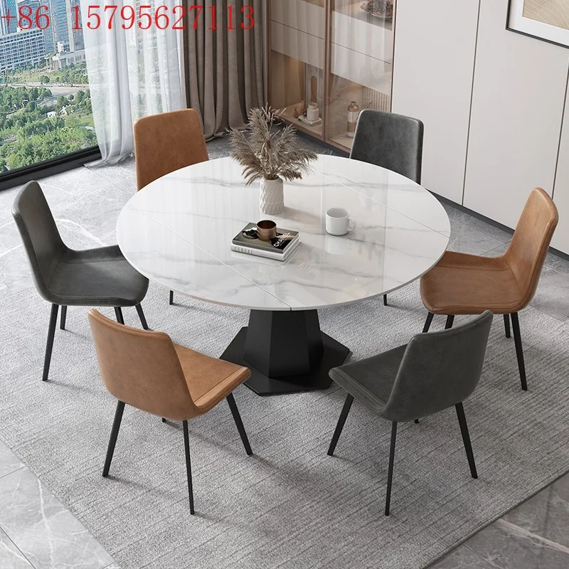 

Rock slab dining table and chairs can be rotated and retractable dining table simple light luxury square and round dual-purpose