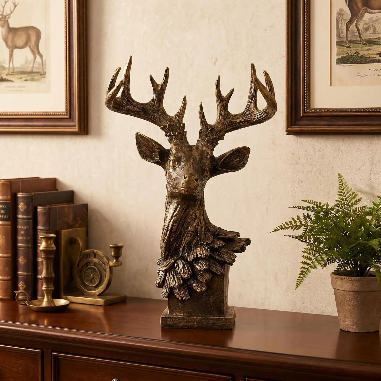 Deer Head Statue Animal Sculpture Decor Minimalist Creative Decorative Collection Gift Art Crafts Ornament for Living Room