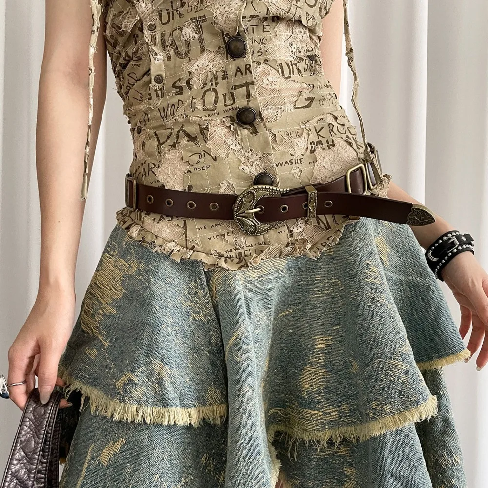 

Fashionable American Women's Belt Black Coffee Pu Leather Waist Belt Millennial Punk Dress Jeans Belt Streetwear