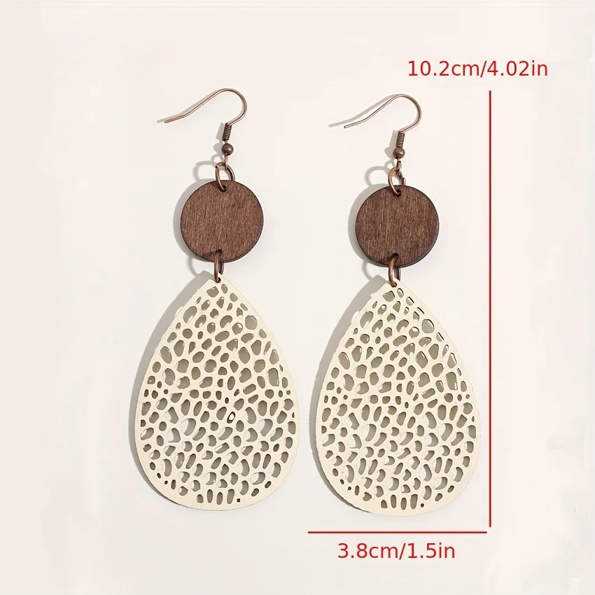 Vintage Hollow Out PU Leather Teardrop Earrings, Iron Ear Needle, No Plating, Daily and Gift Occasions, All Season Suitable