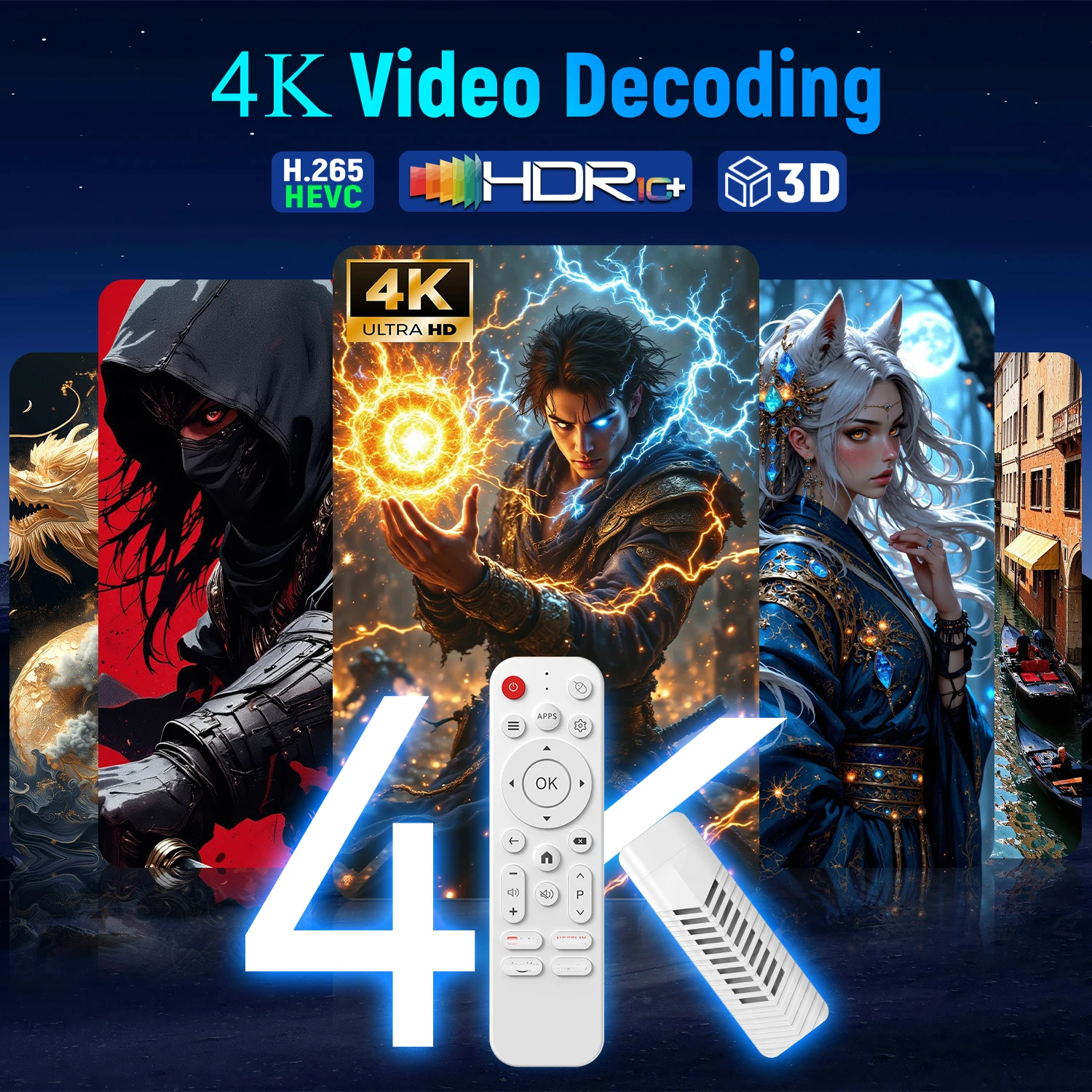 Velec 4K Streaming Stick Android 14 Smart TV Box Dual-Band WiFi، مشغل الوسائط المحمول للتلفزيون الذكي Netflix YouTube Premier HD