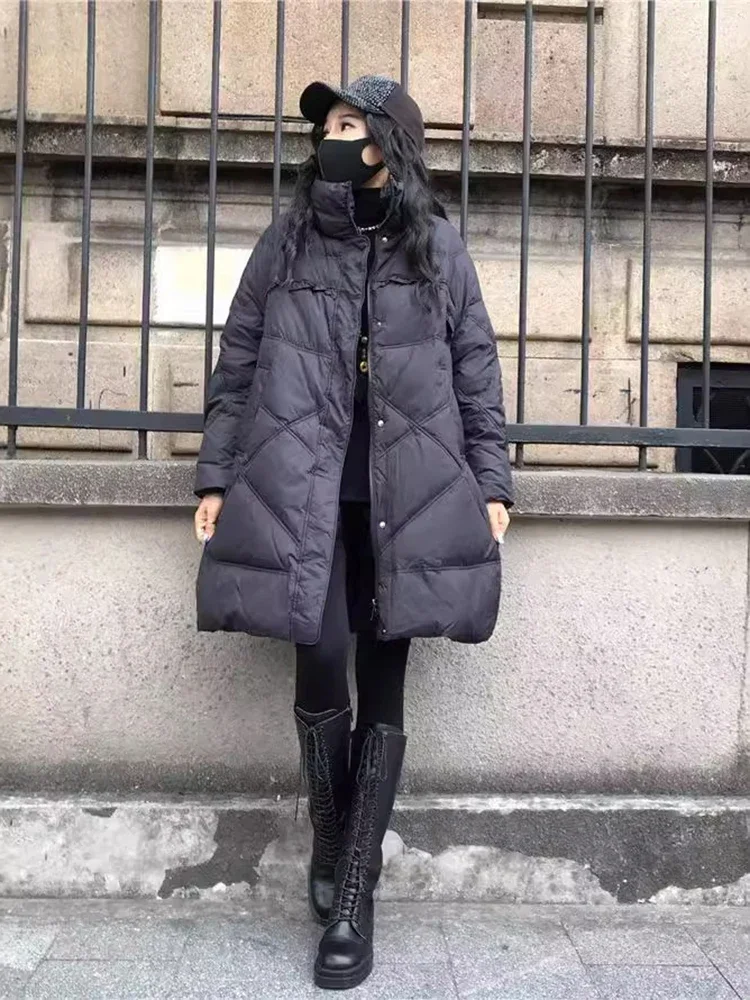 

Зимние пальто, пуховик на белом утином пуху, средней длины, с капюшоном, теплая, большая, свободная, толстая, теплая верхняя одежда в стиле ретро, пуховики JJ1088